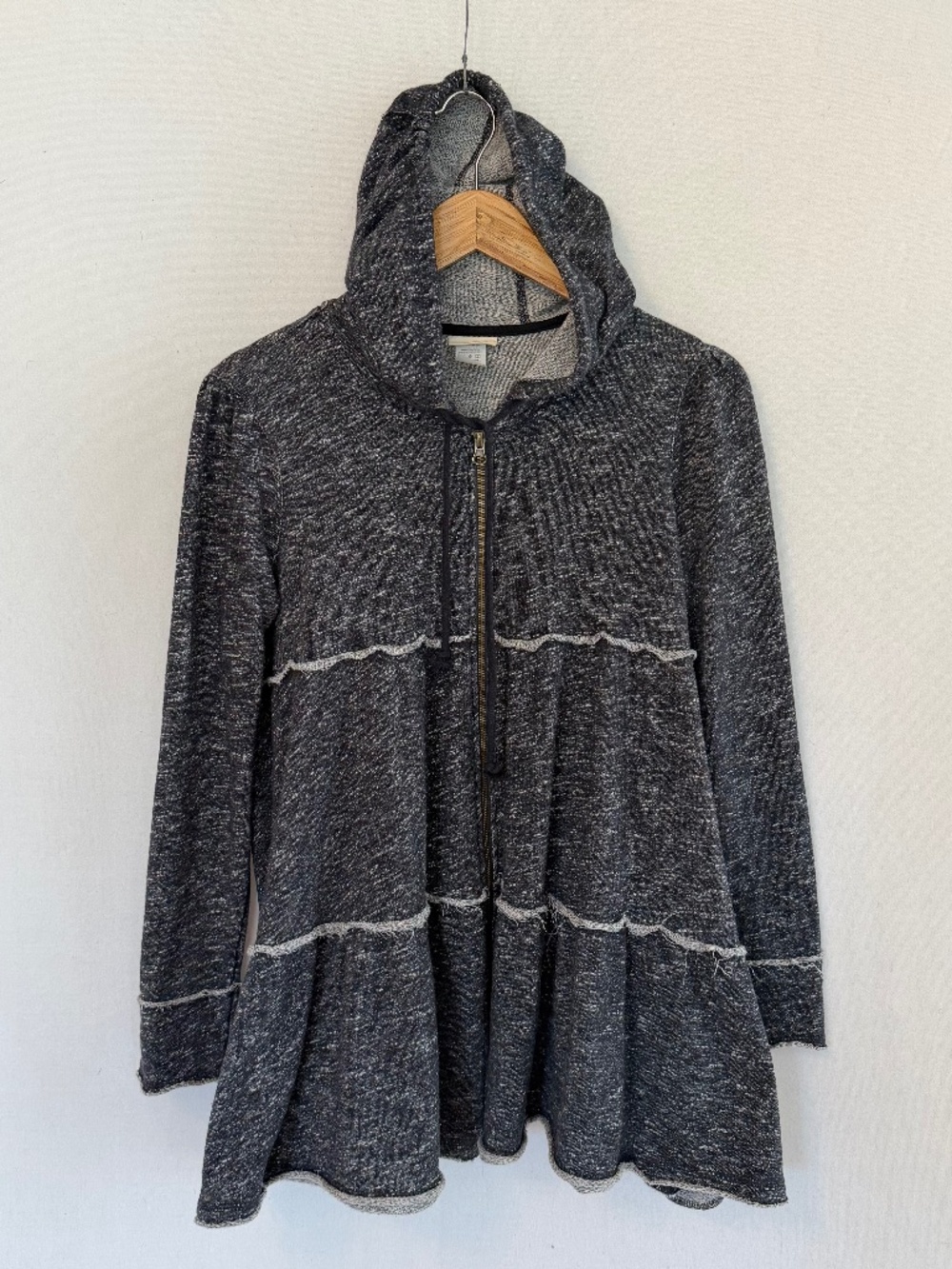 NATURAL LIFE Women’s Large Gray A-Line Full Zip Tiered Hoodie Sweatshirt